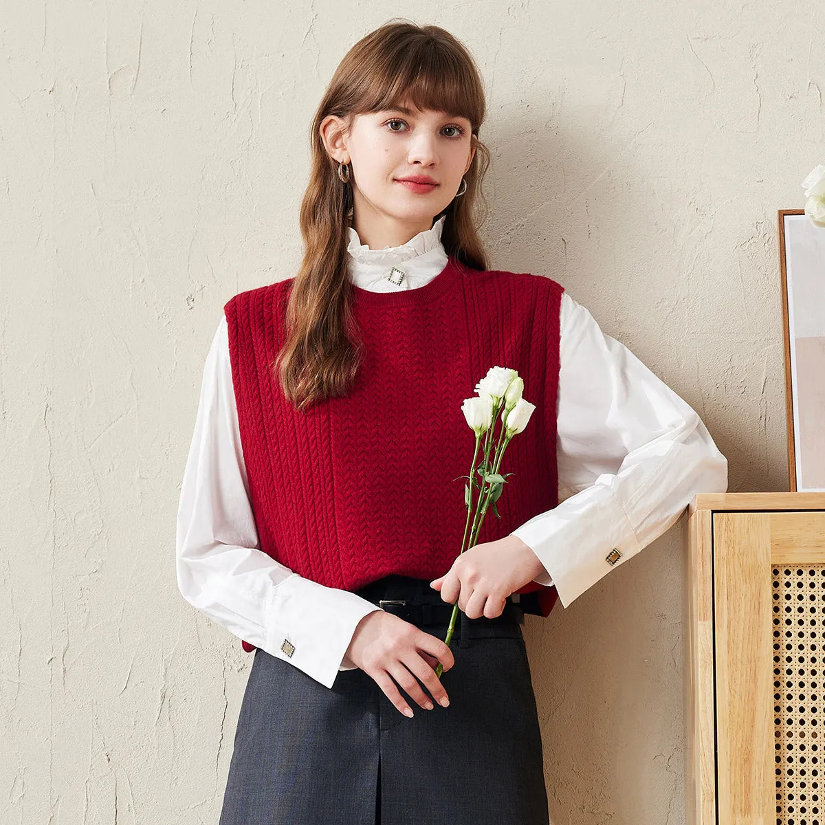 100% Wool Knit Sleeveless Sweater Vest
