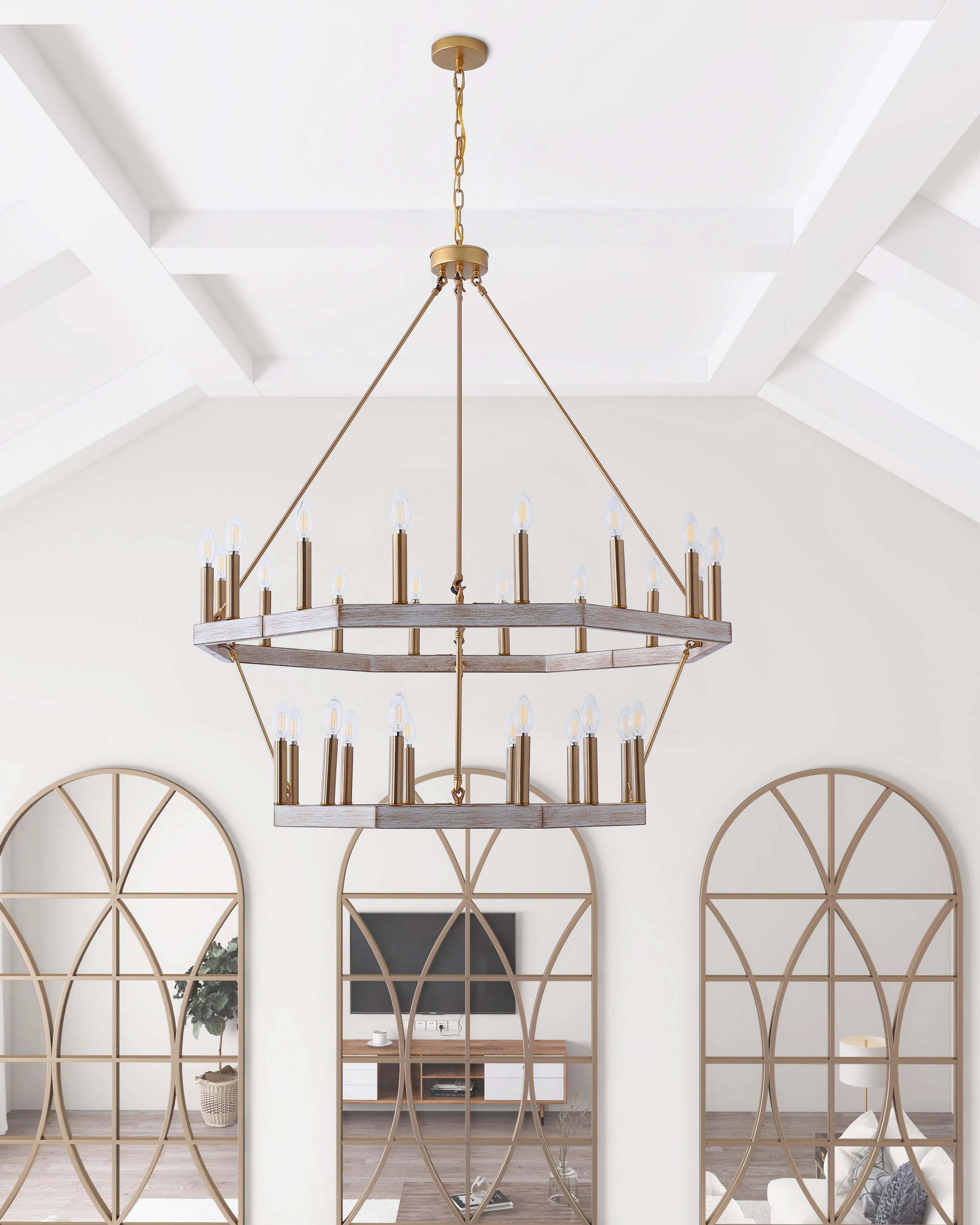 28-Lights Wagon Wheel-Shape Chandelier