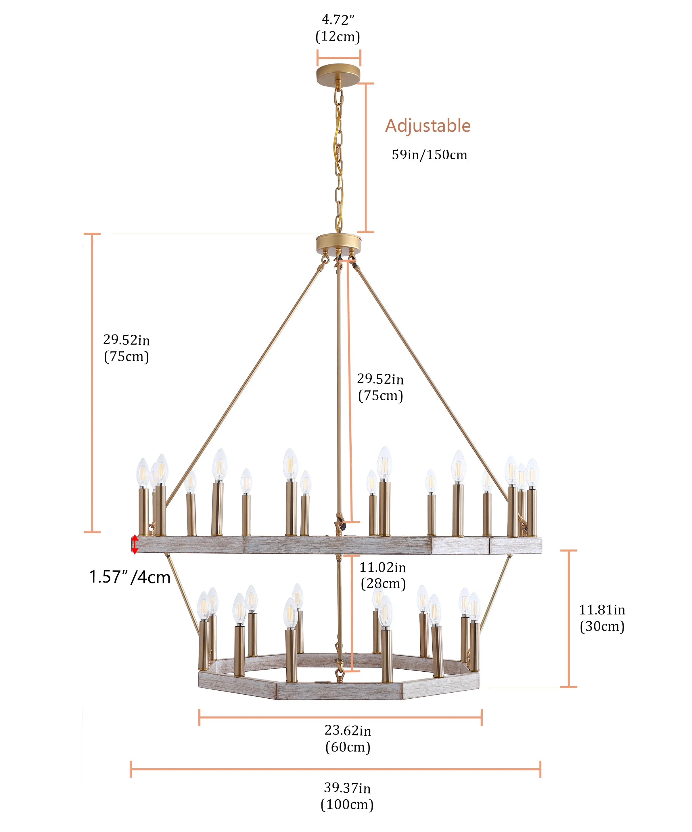 28-Lights Wagon Wheel-Shape Chandelier