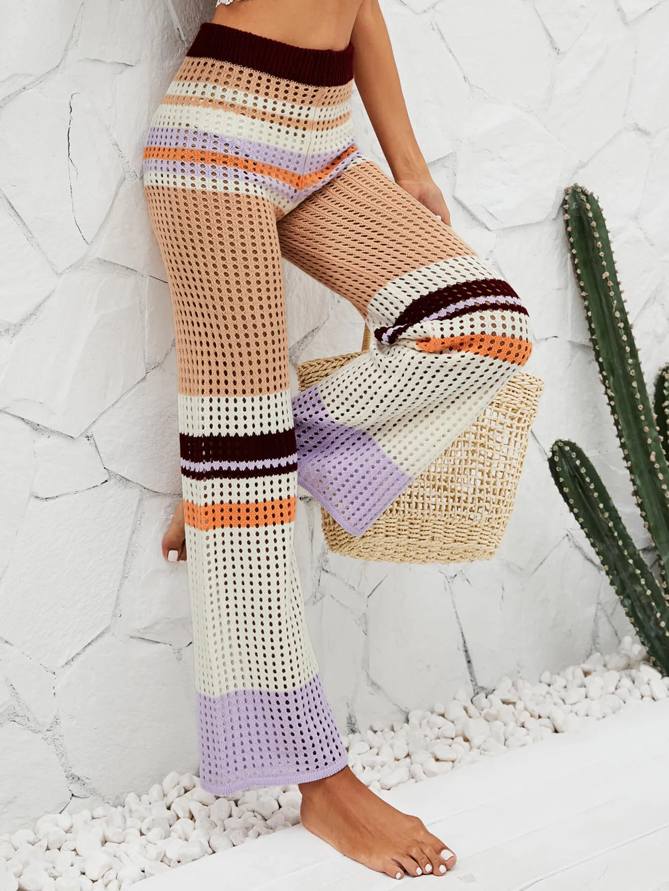 Alia Color Block Openwork Knit Pants