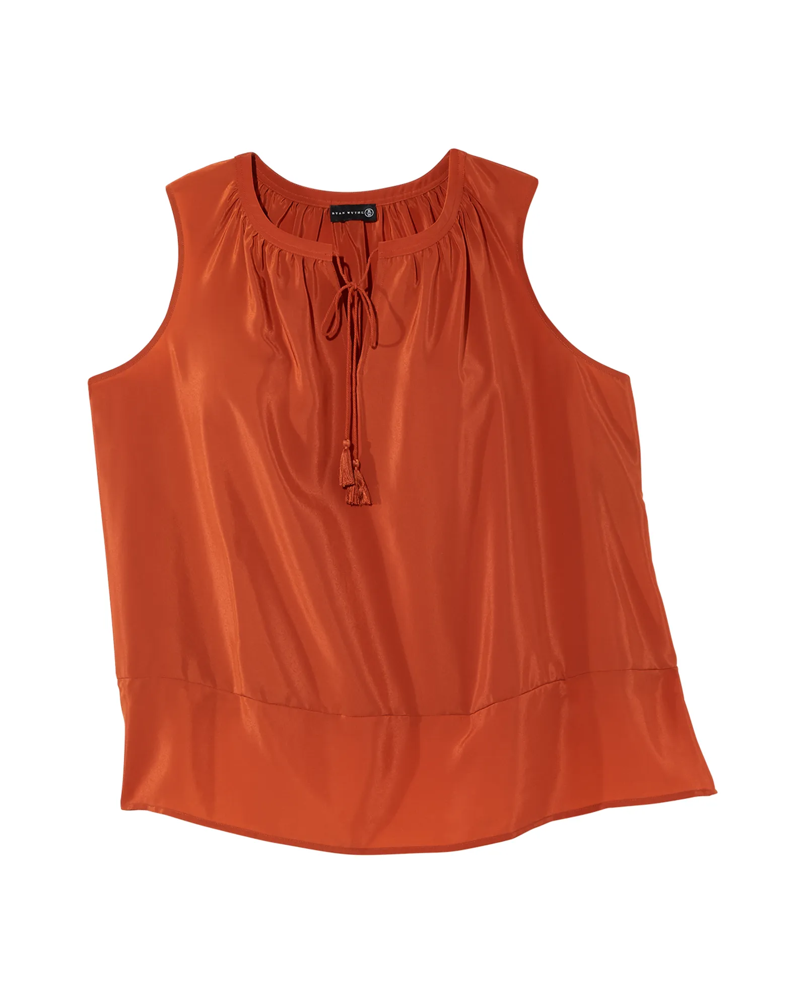 Ava Sleeveless Shirred Split Neck Tank | Orange