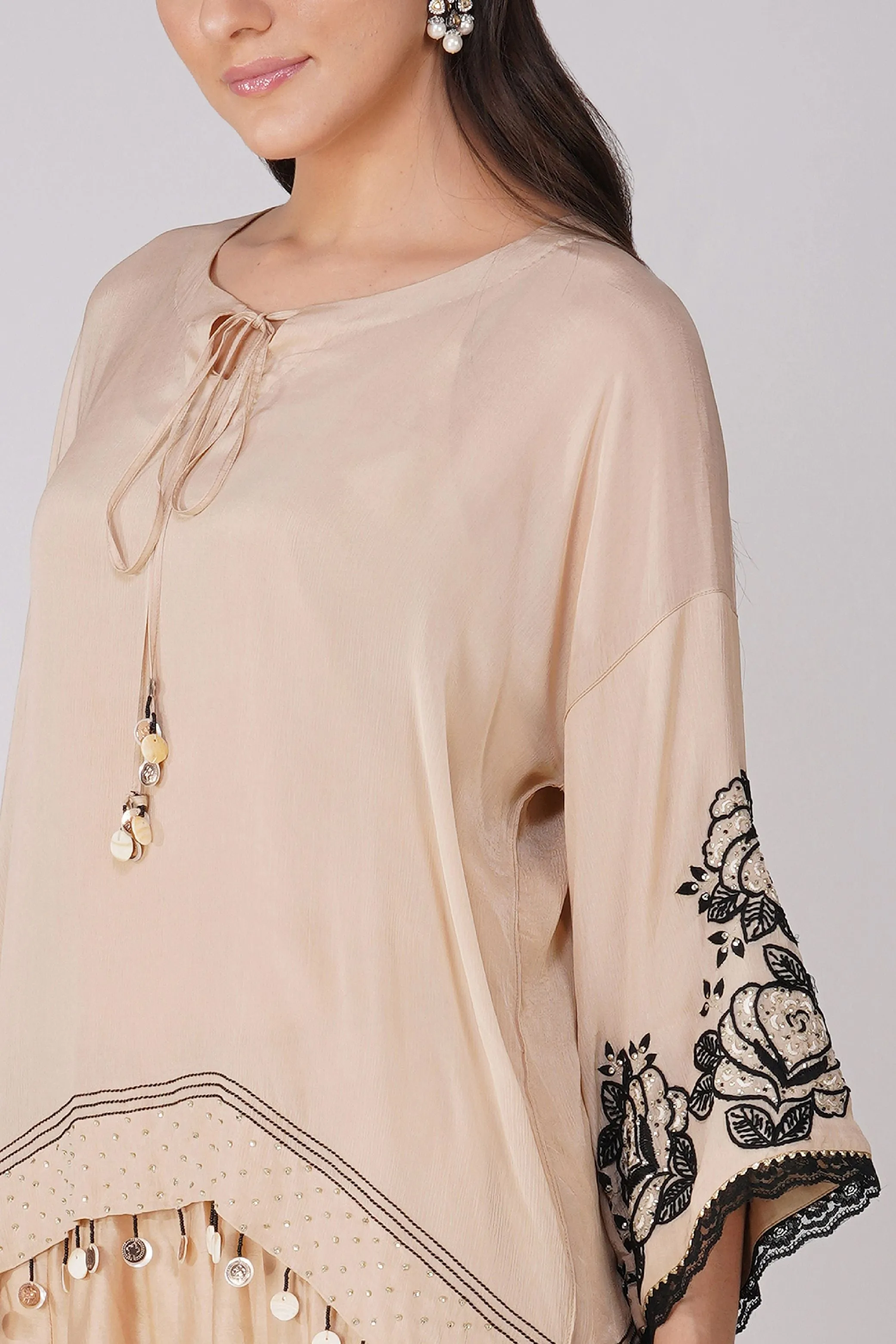 Beige Chiffon Asymmetric Cape Set
