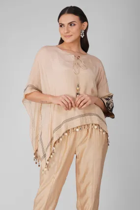Beige Chiffon Asymmetric Cape Set