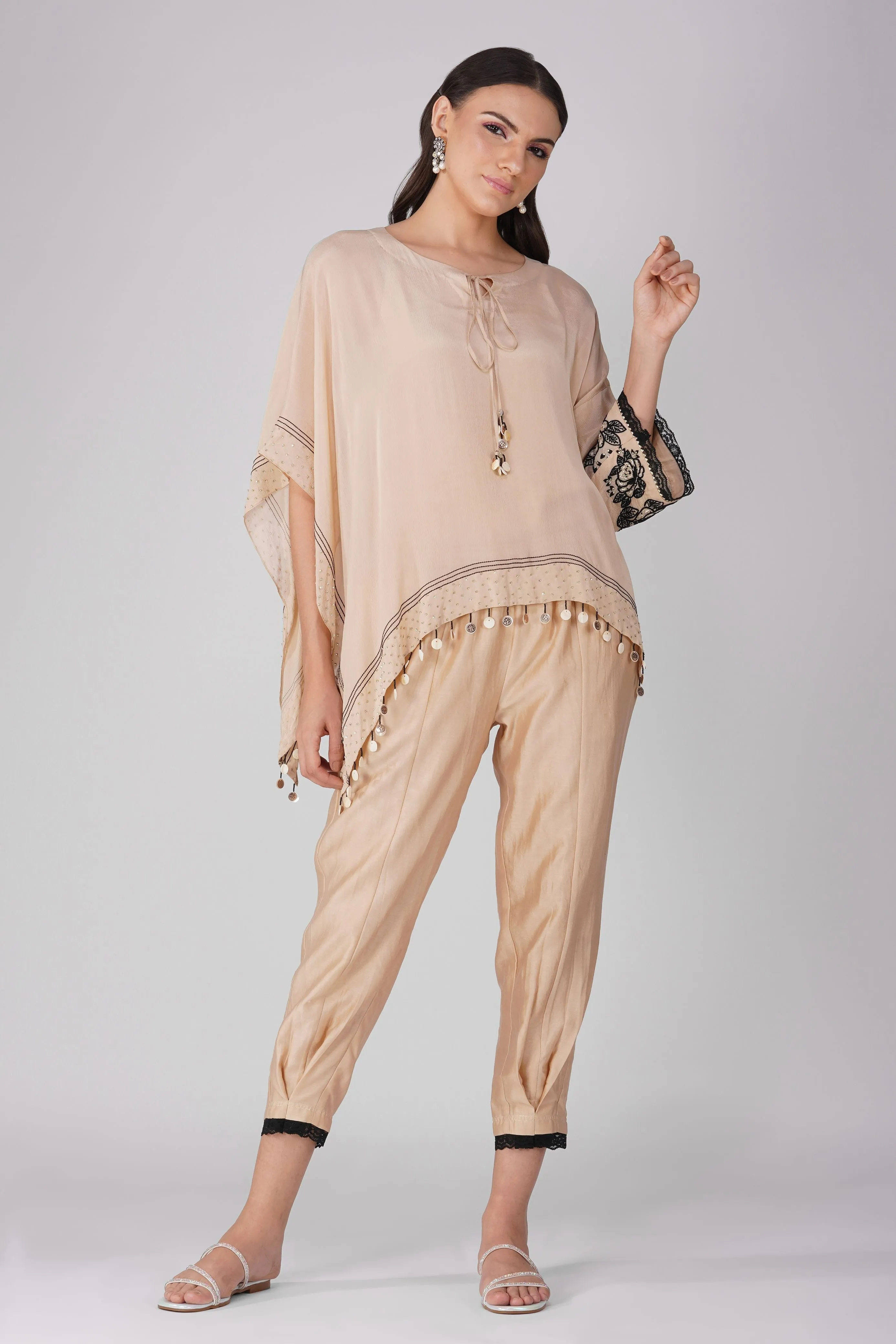 Beige Chiffon Asymmetric Cape Set