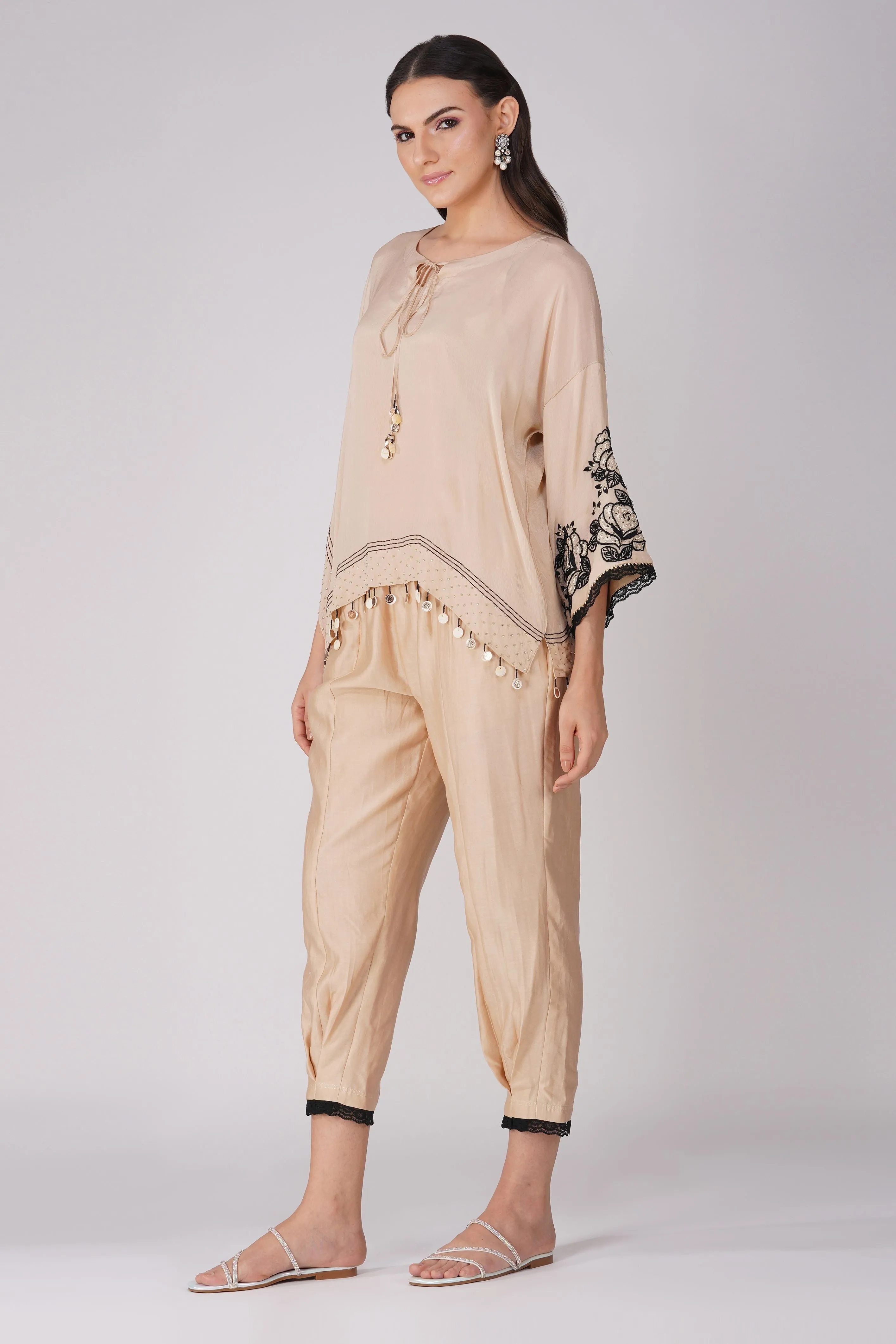 Beige Chiffon Asymmetric Cape Set