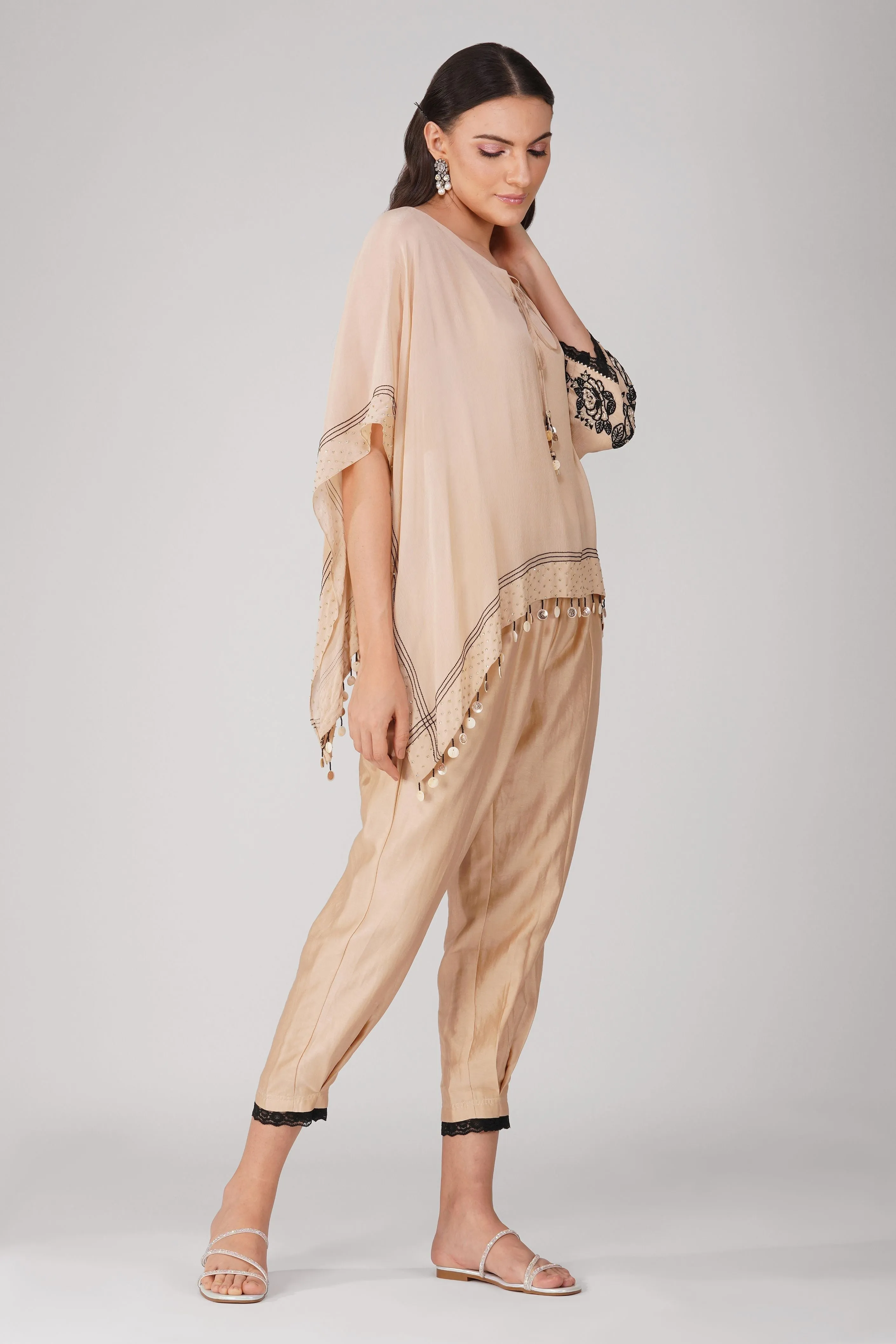 Beige Chiffon Asymmetric Cape Set