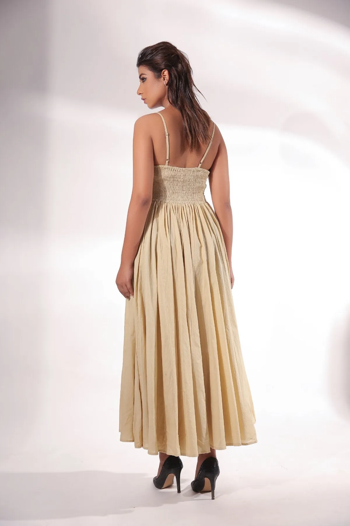 Beige Maxi Dress With Cape