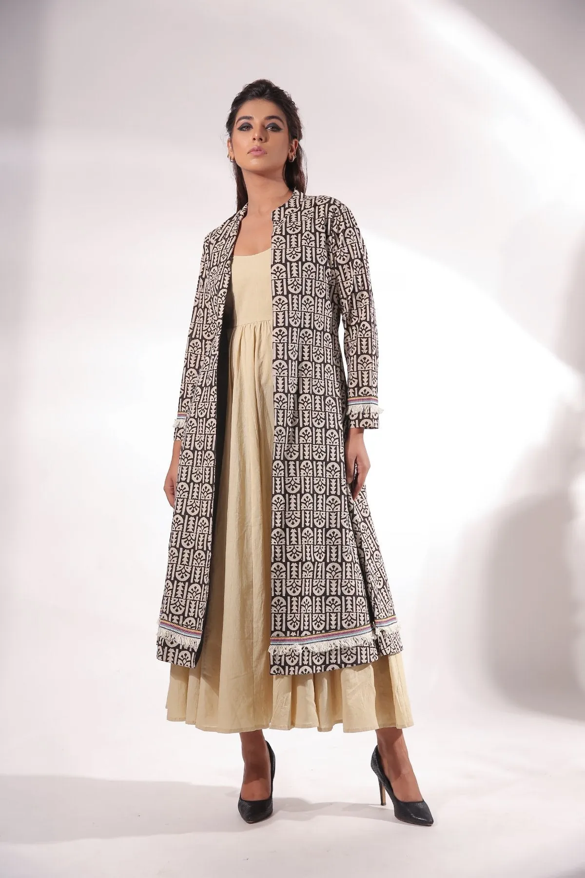 Beige Maxi Dress With Cape