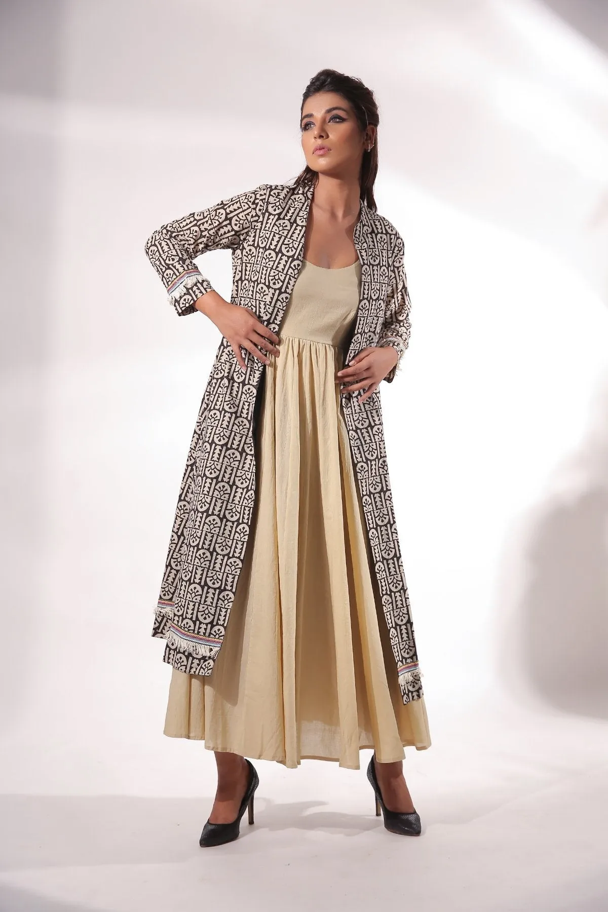 Beige Maxi Dress With Cape