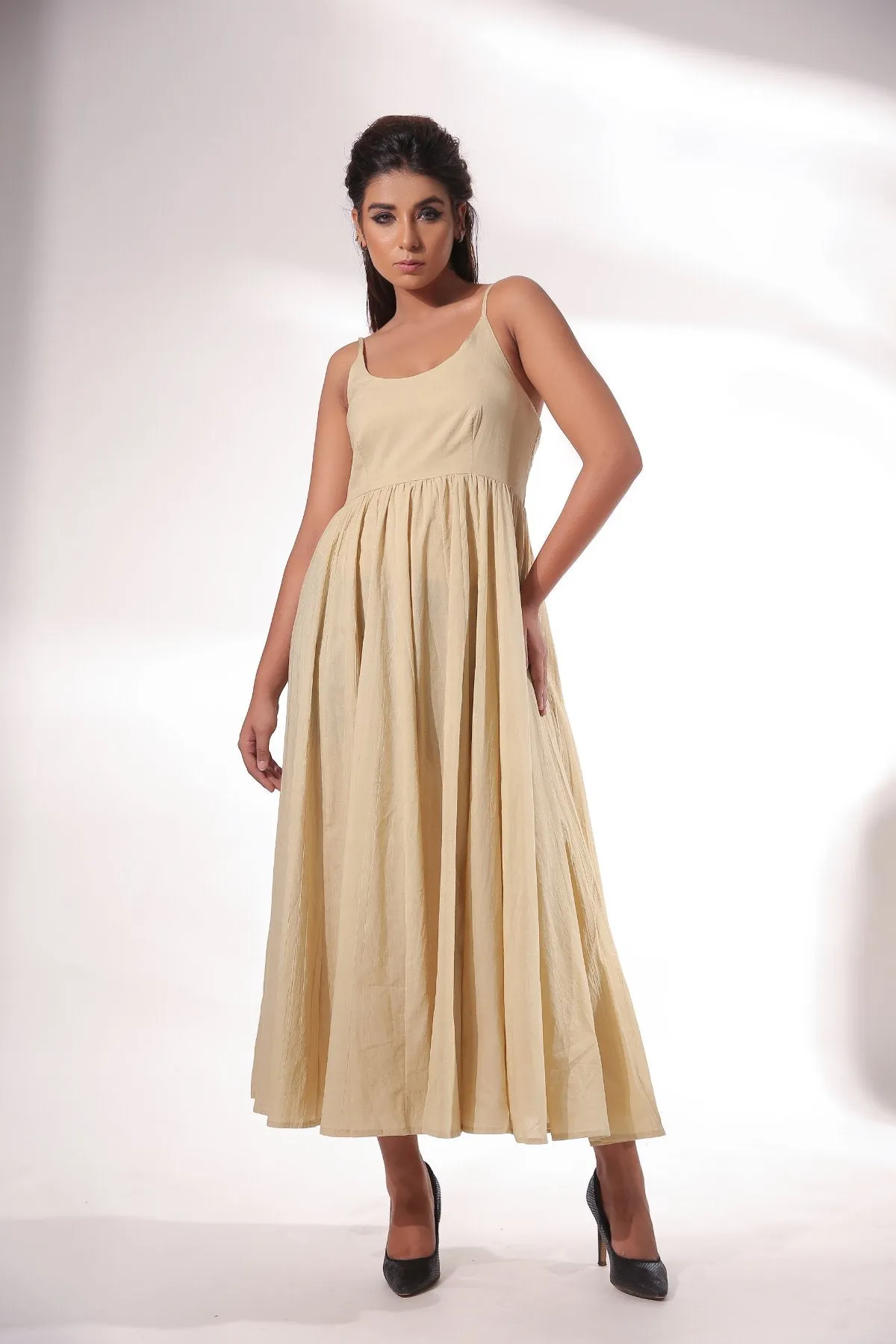 Beige Maxi Dress With Cape