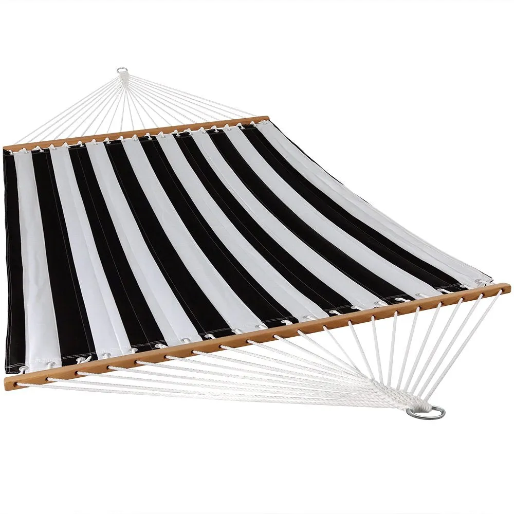 Black and White Stripes Quilted Fabric Double Hammock - Sunnydaze