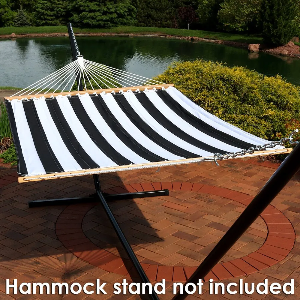 Black and White Stripes Quilted Fabric Double Hammock - Sunnydaze