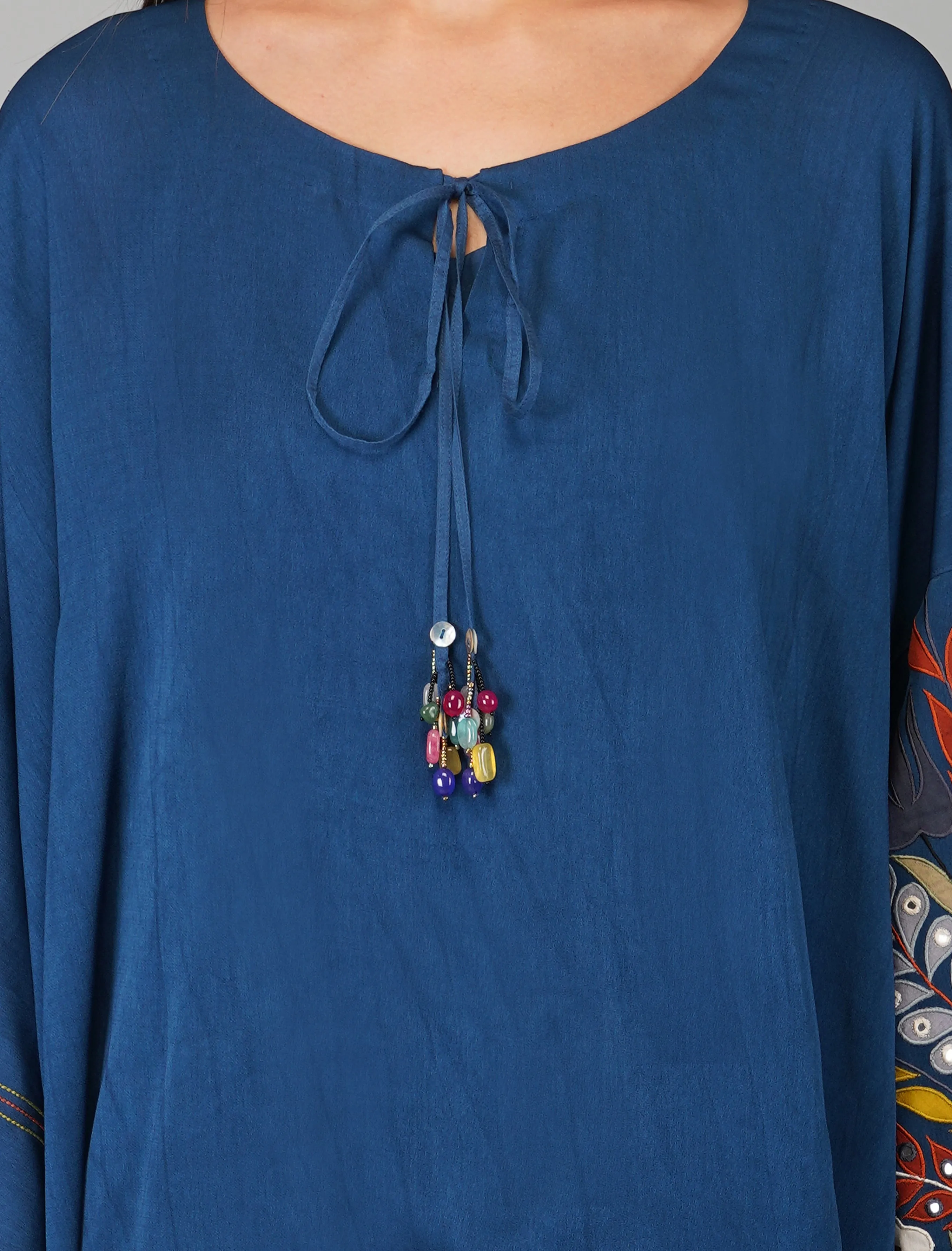 Blue Hand Embroidered Applique Cape Set