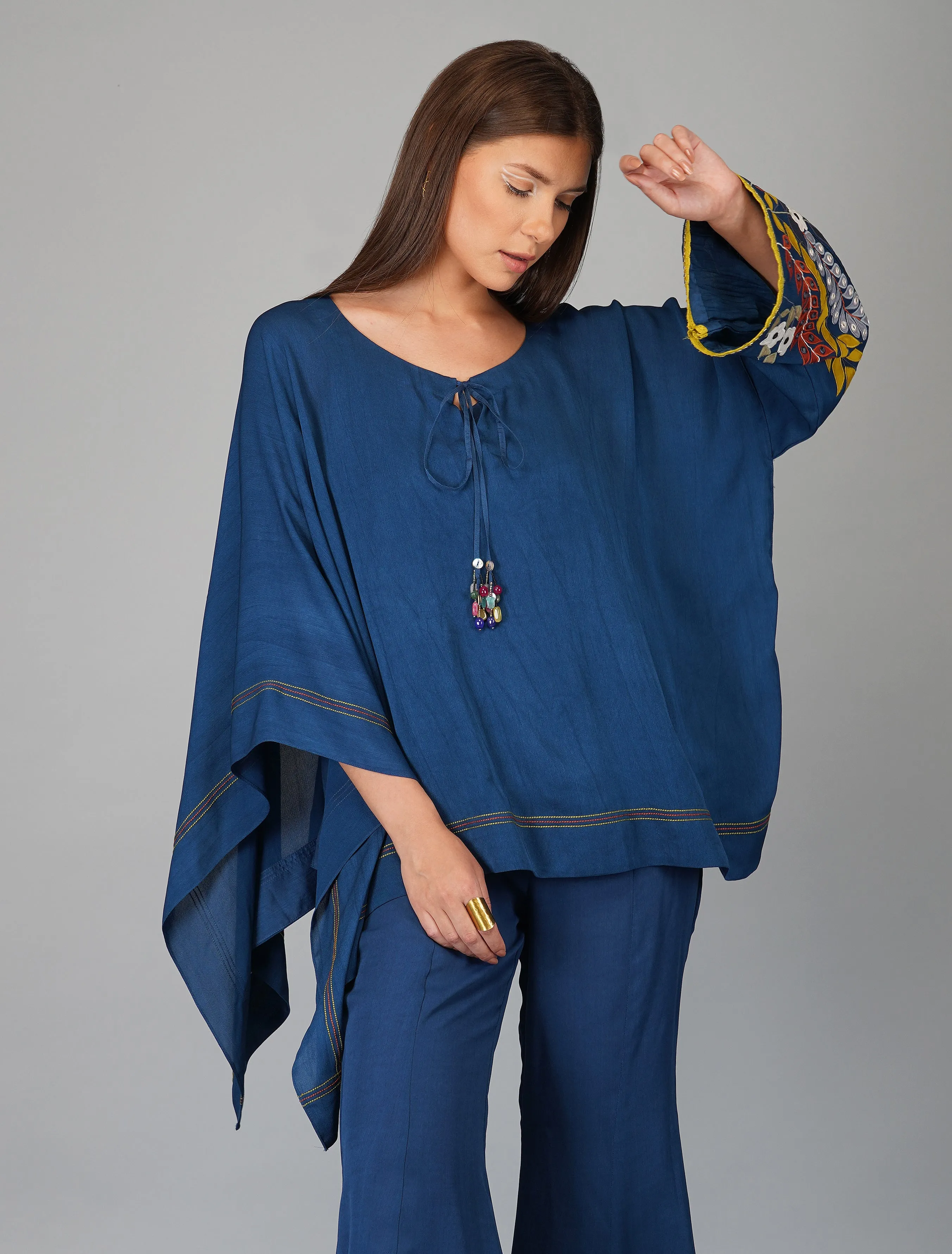 Blue Hand Embroidered Applique Cape Set