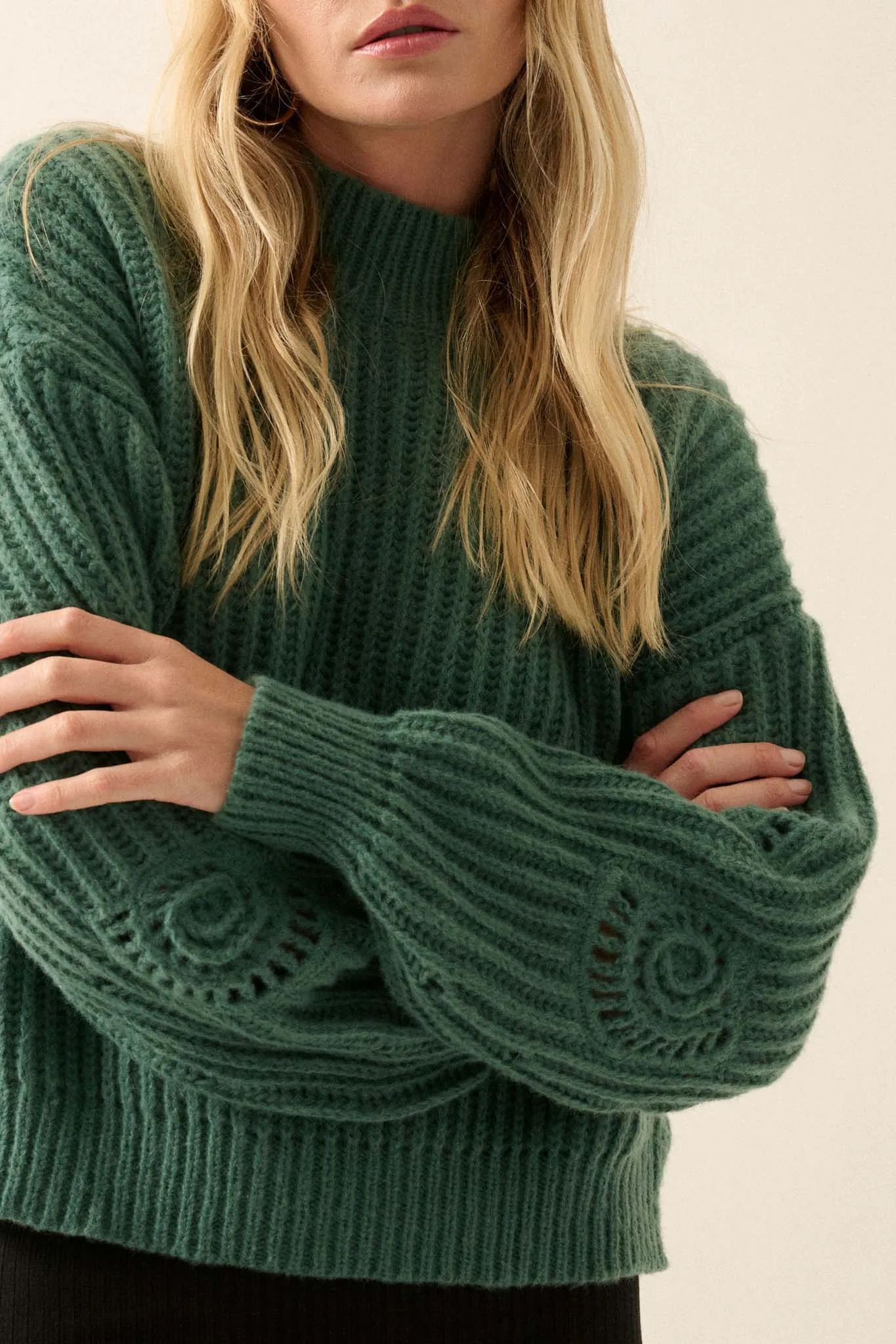 By the Seashore Pointelle Detail Rib-Knit Sweater