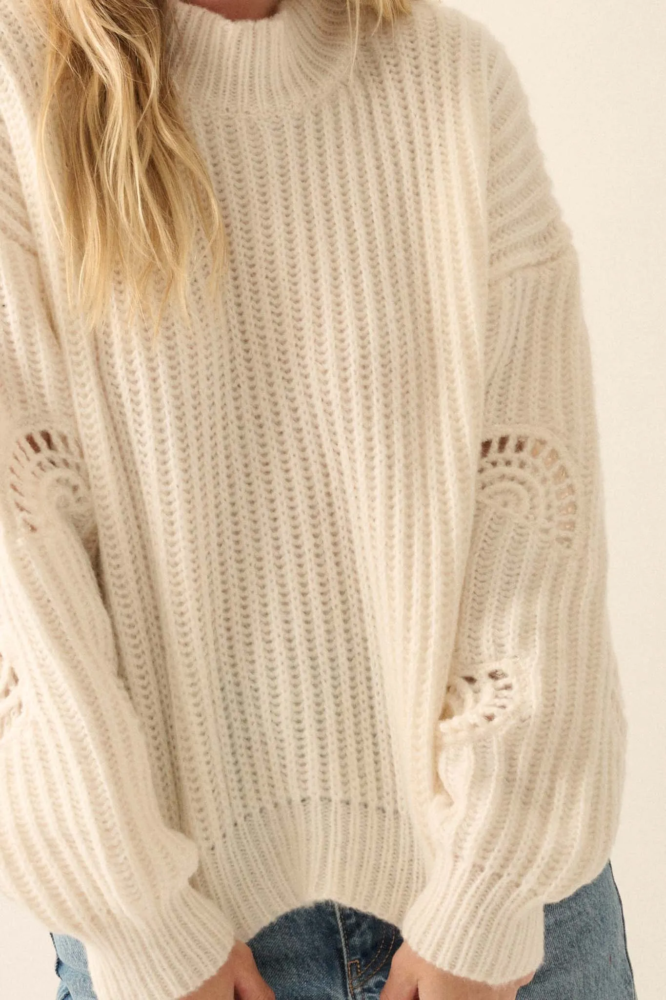 By the Seashore Pointelle Detail Rib-Knit Sweater