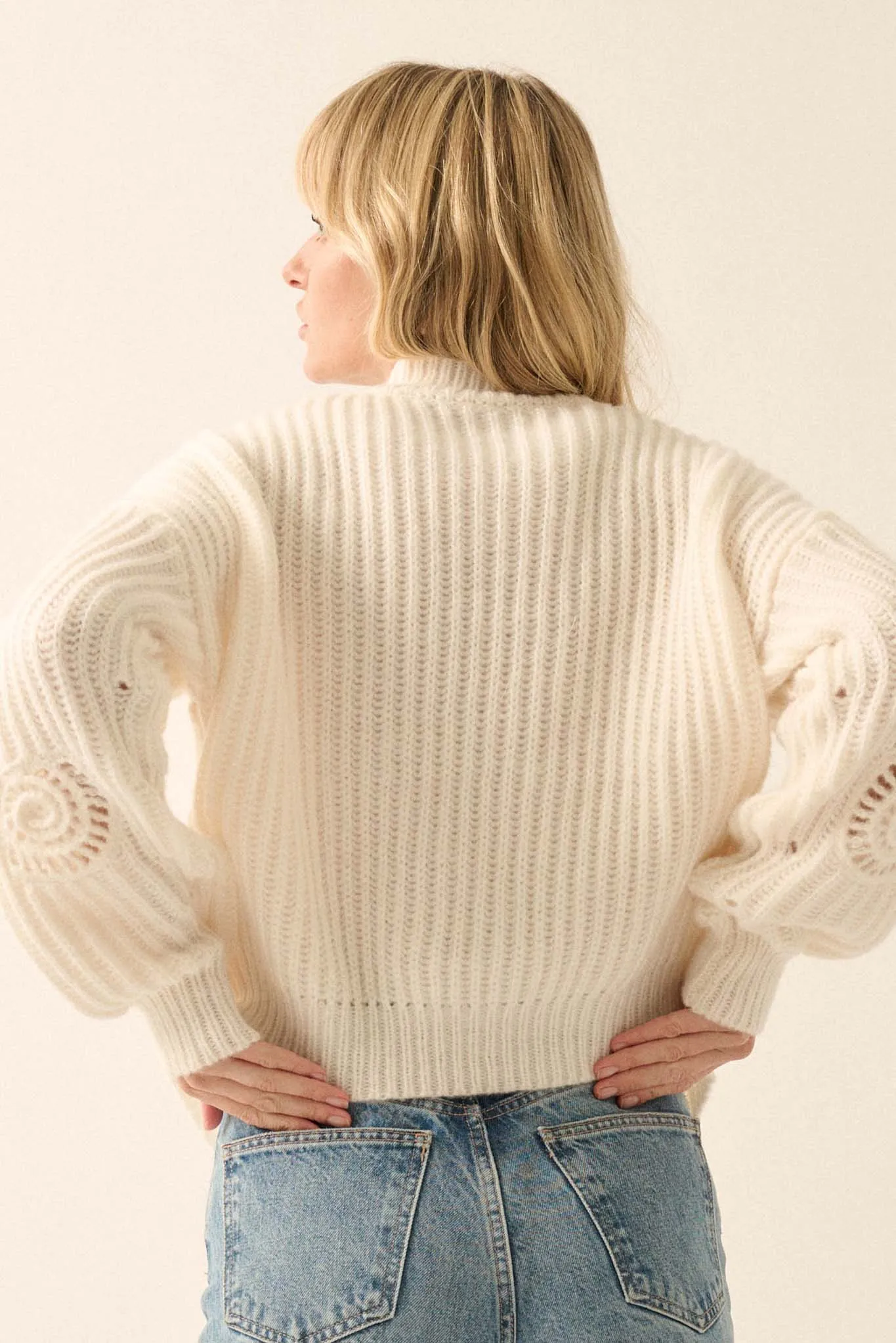 By the Seashore Pointelle Detail Rib-Knit Sweater
