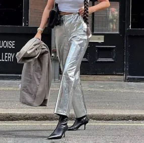 Charming Solid Color Silver Casual Pants CK10147J