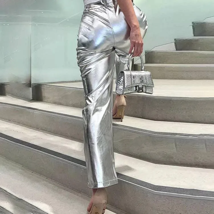 Charming Solid Color Silver Casual Pants CK10147J