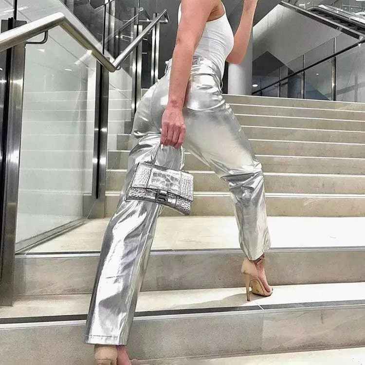 Charming Solid Color Silver Casual Pants CK10147J