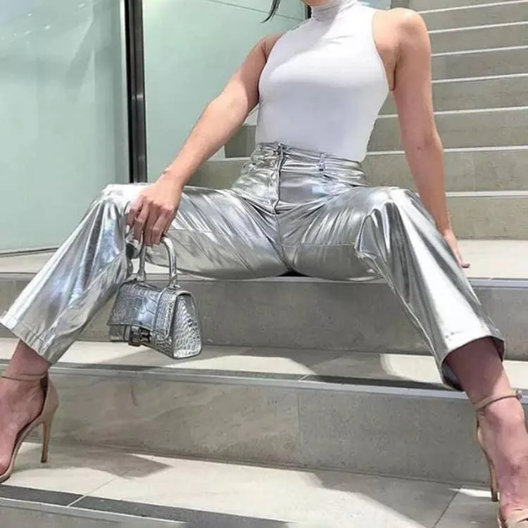 Charming Solid Color Silver Casual Pants CK10147J