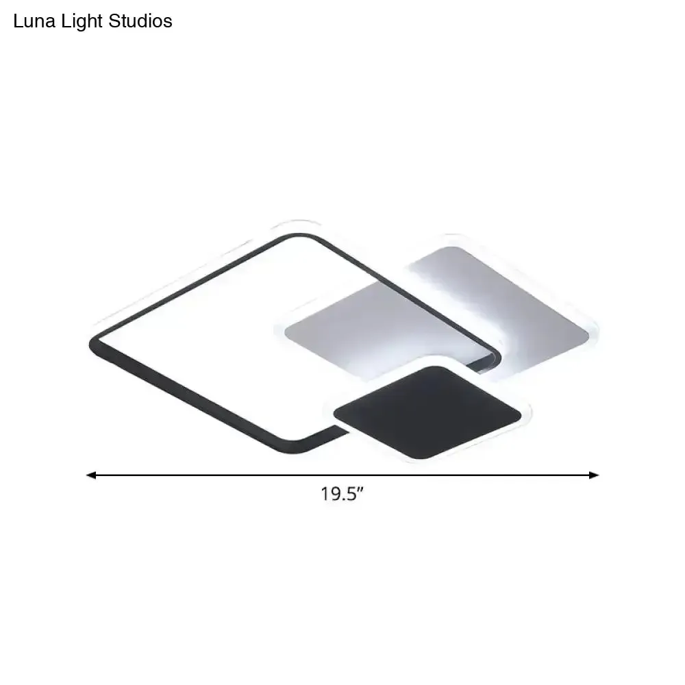 Contemporary 3-Layer Square Acrylic Flushmount LED Ceiling Light in Black/White, 19.5"/23.5" Wide