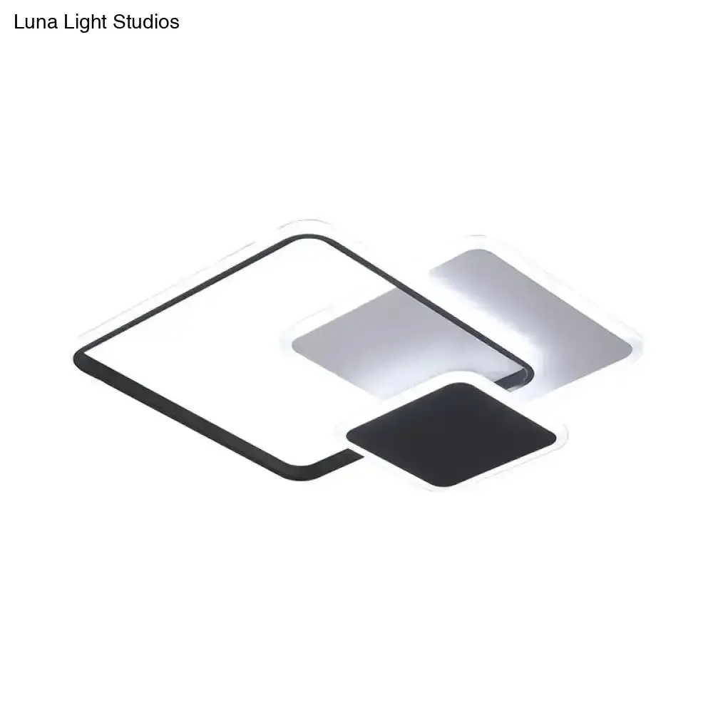 Contemporary 3-Layer Square Acrylic Flushmount LED Ceiling Light in Black/White, 19.5"/23.5" Wide