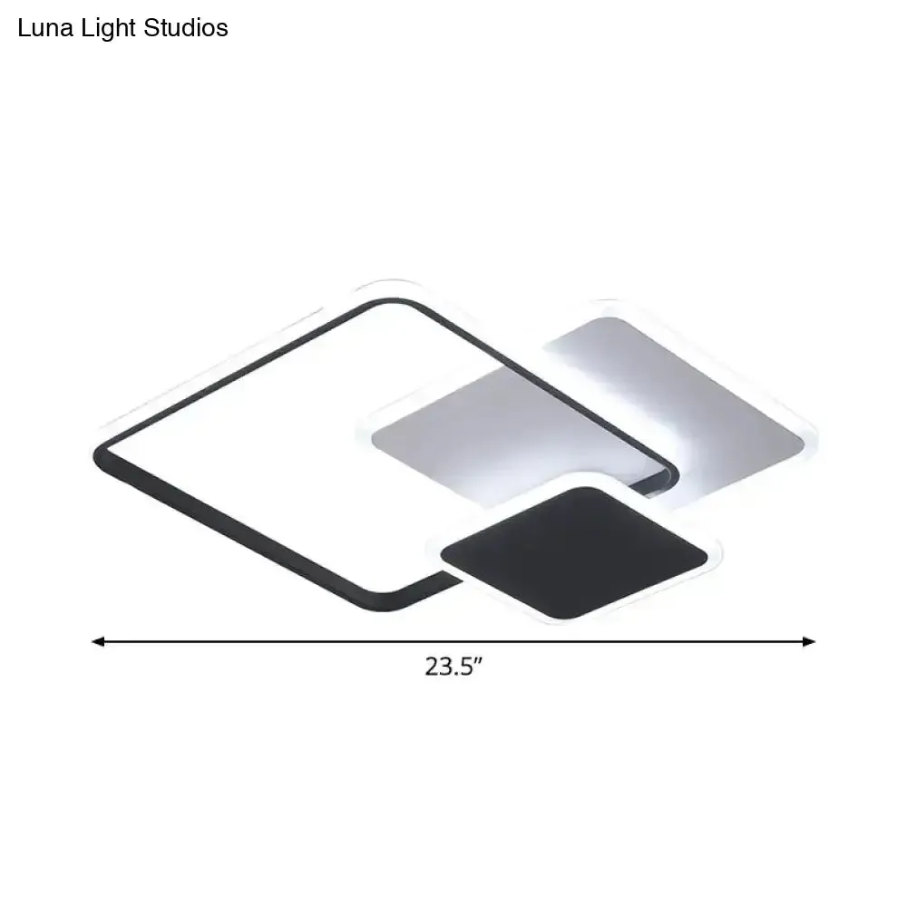 Contemporary 3-Layer Square Acrylic Flushmount LED Ceiling Light in Black/White, 19.5"/23.5" Wide