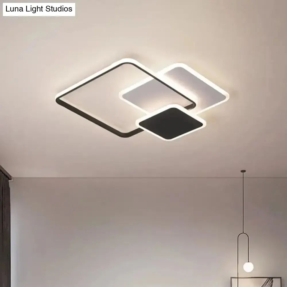 Contemporary 3-Layer Square Acrylic Flushmount LED Ceiling Light in Black/White, 19.5"/23.5" Wide