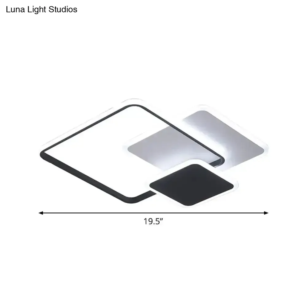 Contemporary 3-Layer Square Acrylic Flushmount LED Ceiling Light in Black/White, 19.5"/23.5" Wide