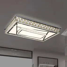 Contemporary Crystal LED Flushmount Ceiling Light in Chrome with Check Side