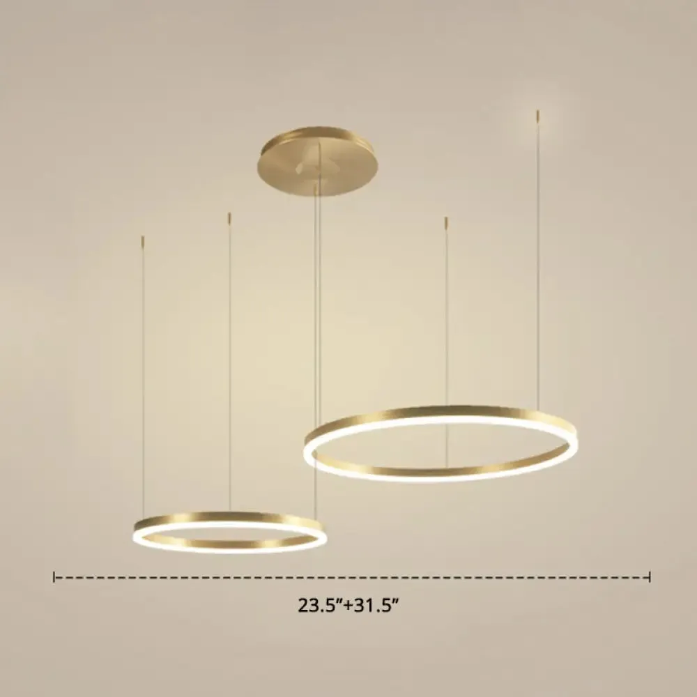 Contemporary Gold LED 2-Layer Chandelier Pendant Light with Metallic Ring