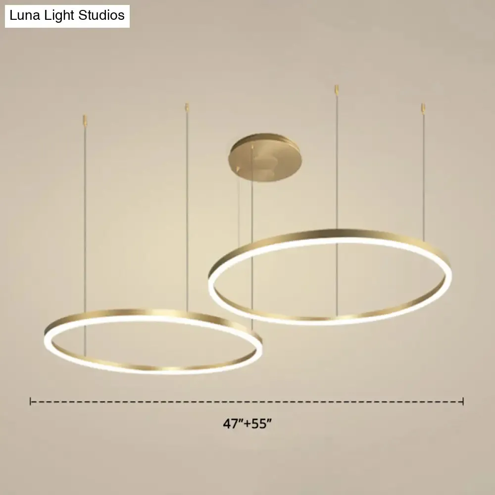 Contemporary Gold LED 2-Layer Chandelier Pendant Light with Metallic Ring