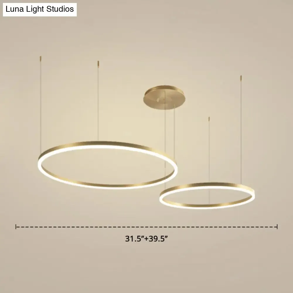 Contemporary Gold LED 2-Layer Chandelier Pendant Light with Metallic Ring