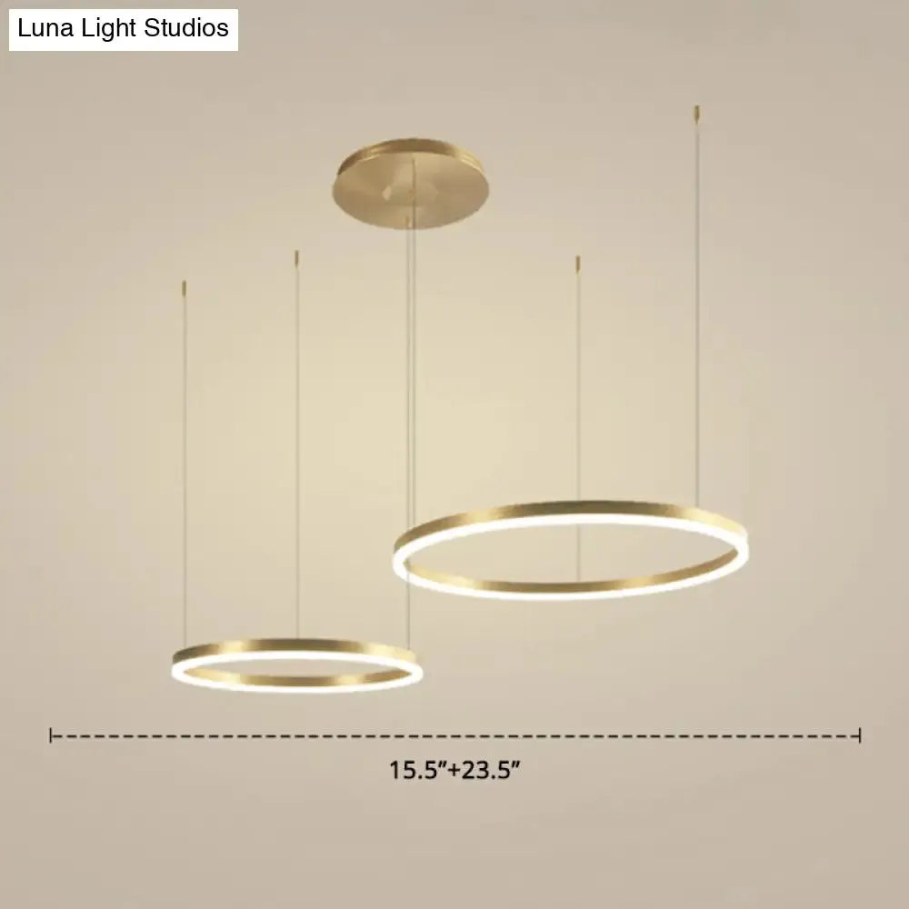 Contemporary Gold LED 2-Layer Chandelier Pendant Light with Metallic Ring