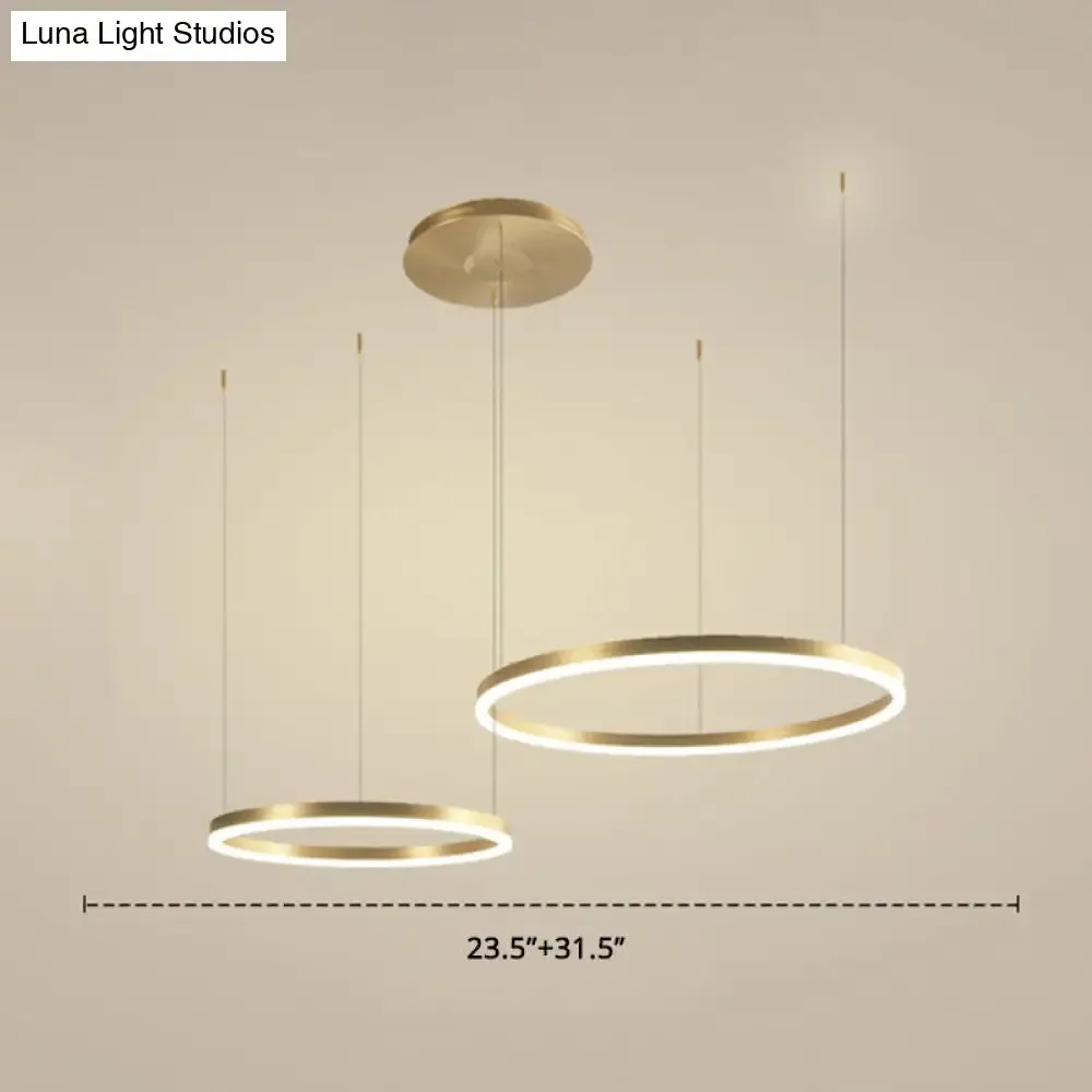 Contemporary Gold LED 2-Layer Chandelier Pendant Light with Metallic Ring