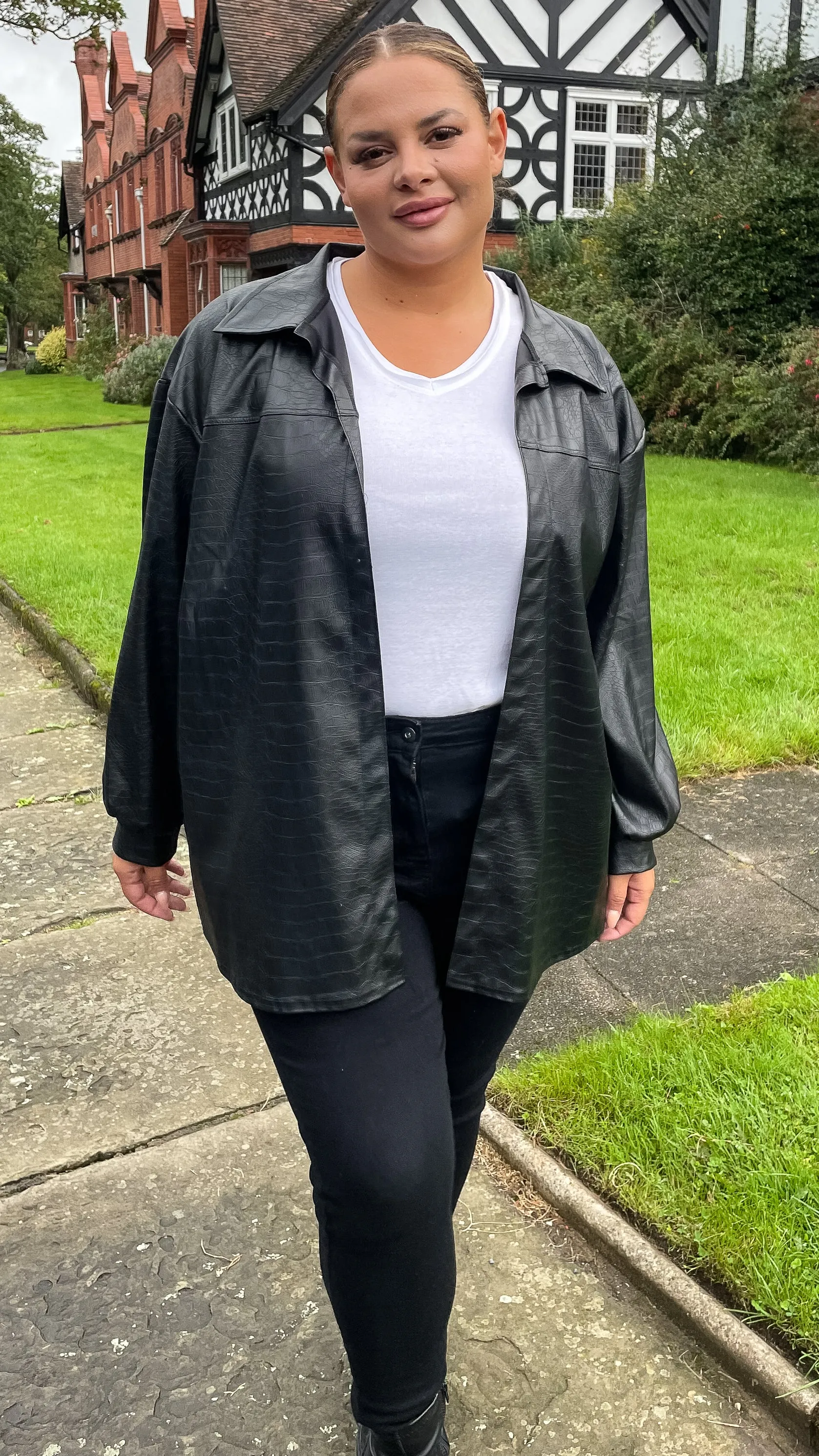 CurveWow Croc Shacket Black