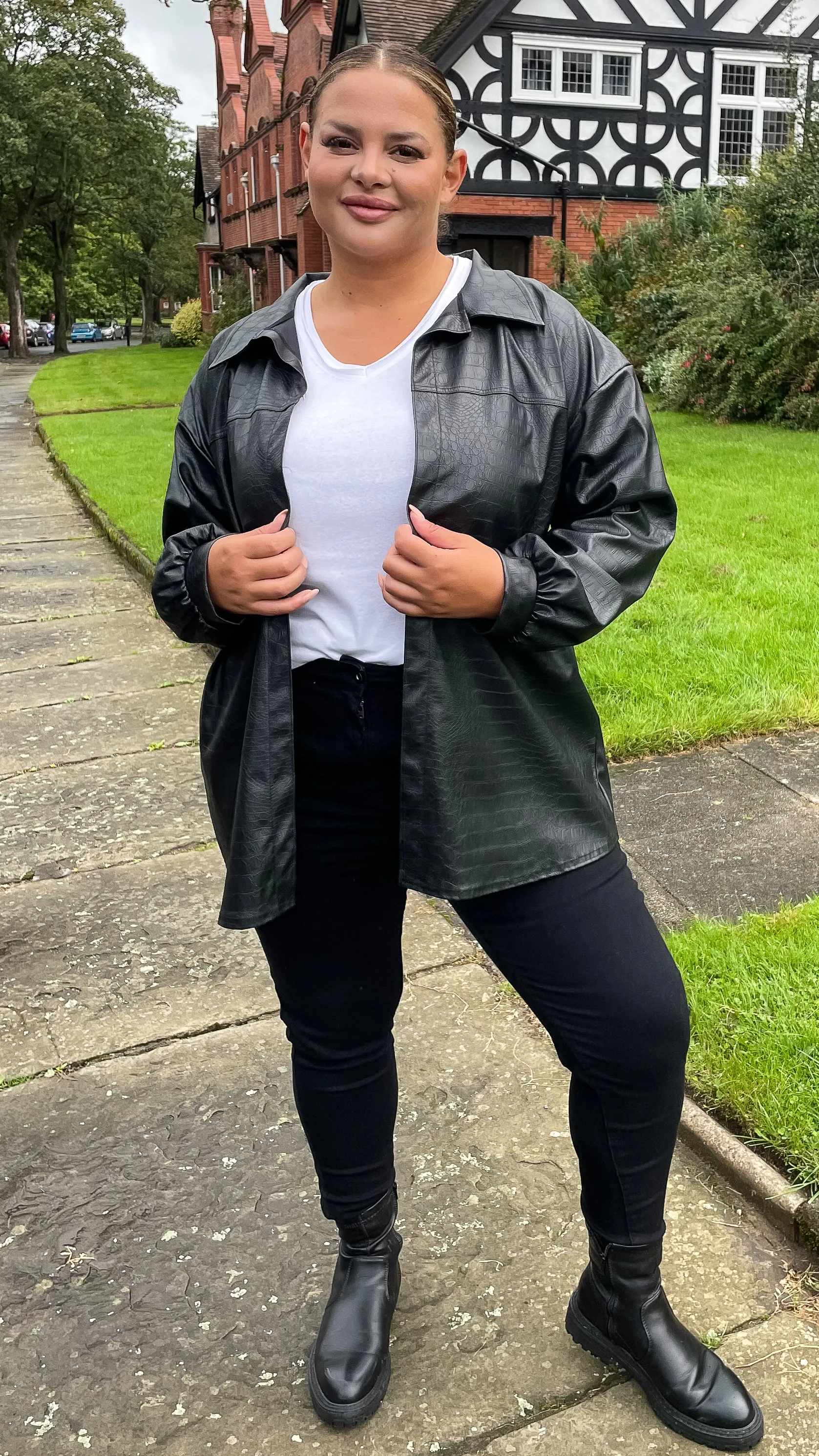 CurveWow Croc Shacket Black