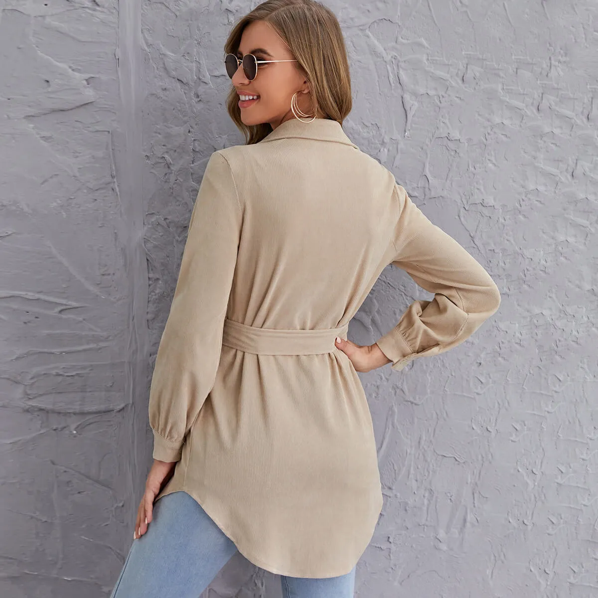 Fall 2021 Belted Cream Shacket Top