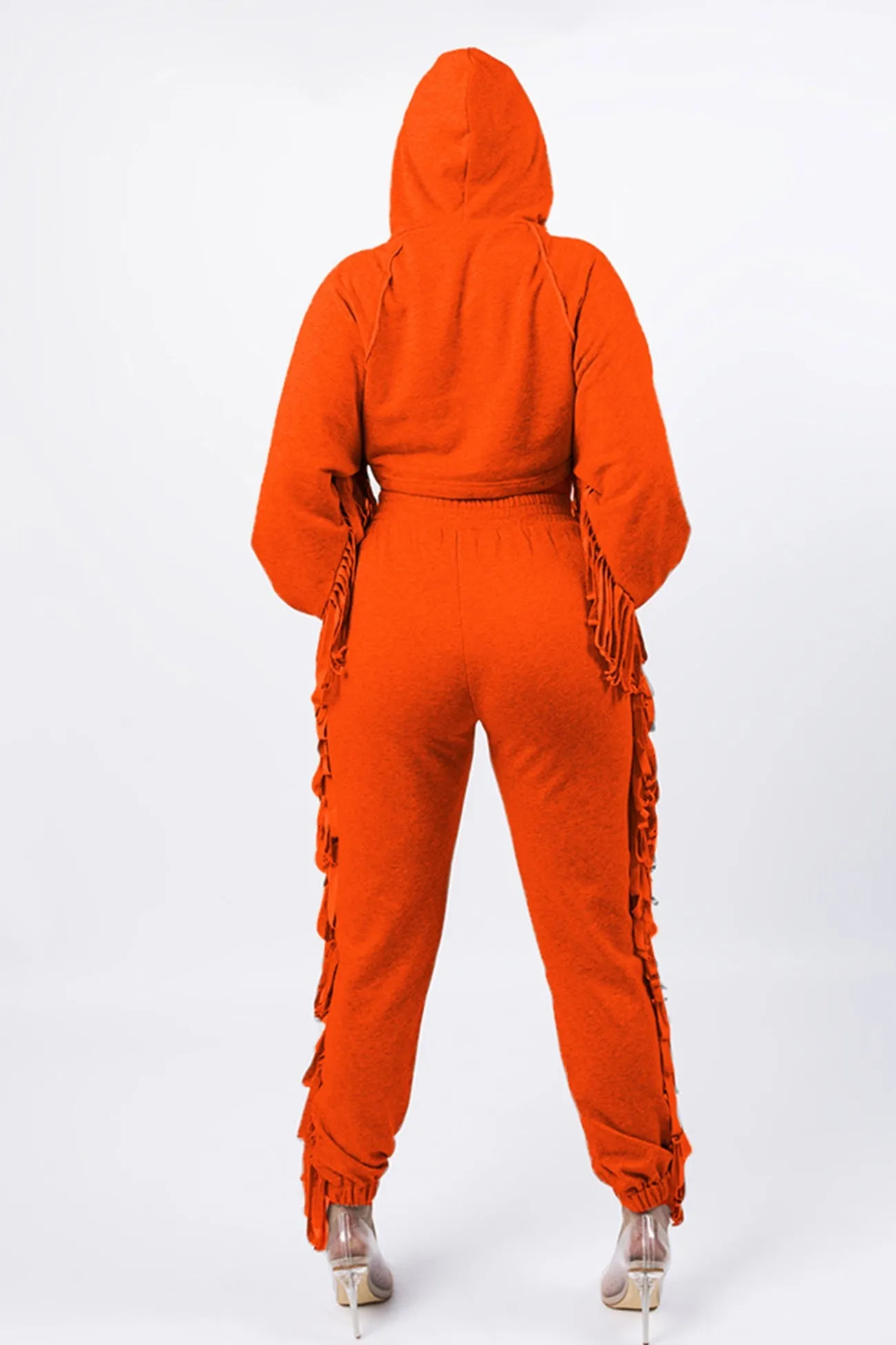 Fringe Hoodie Crop Top Pants Set