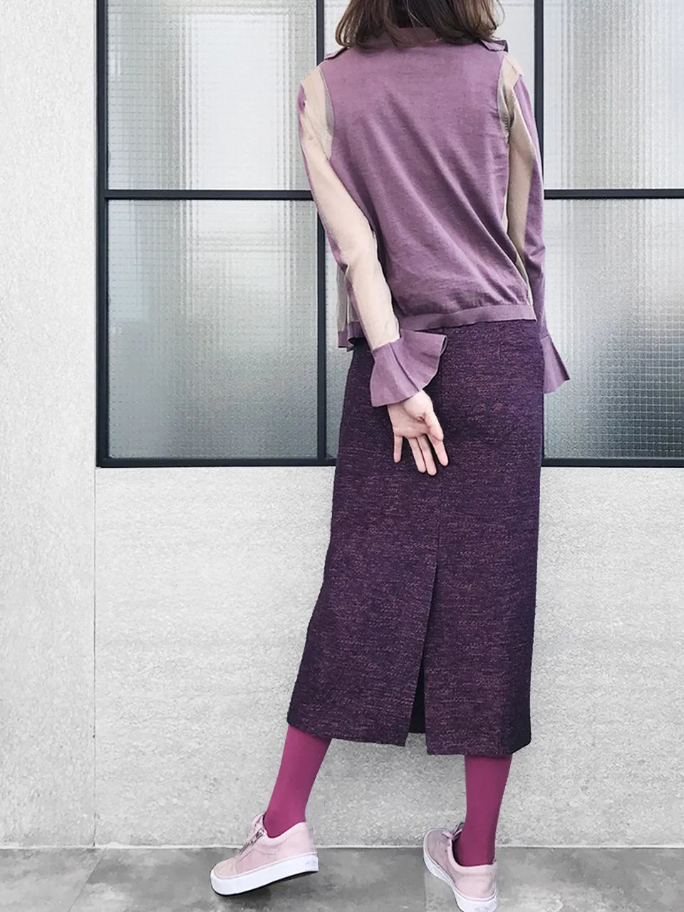 Further Sale! Purple Wool Blend Knit Front Tie Bow Tube Skirt