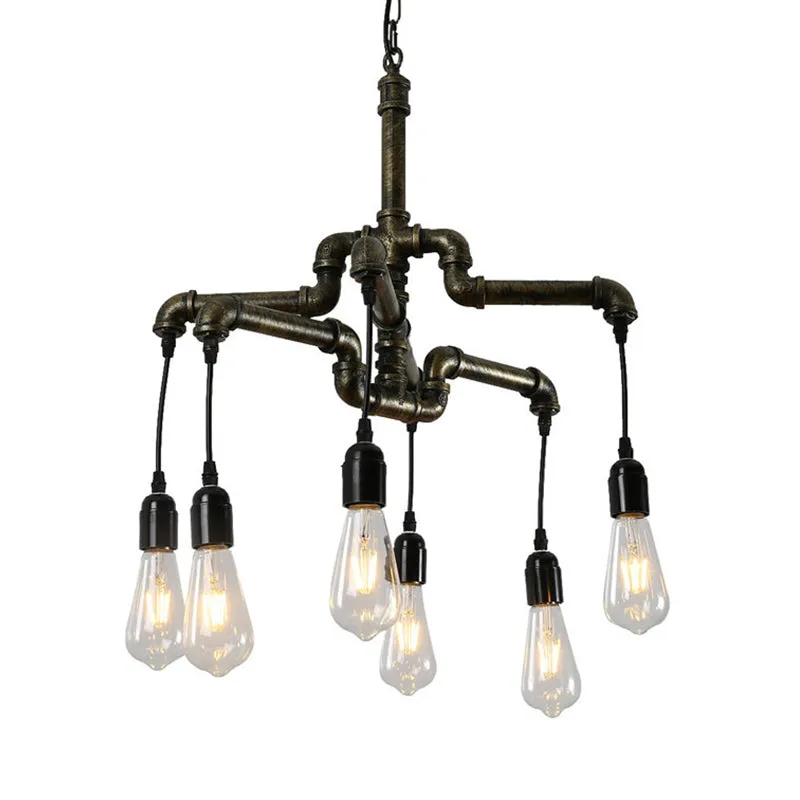 Industrial Bronze Water Pipe Chandelier: 2-Layer, Iron, 4/6 Heads, Dining Room Ceiling Light