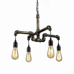 Industrial Bronze Water Pipe Chandelier: 2-Layer, Iron, 4/6 Heads, Dining Room Ceiling Light