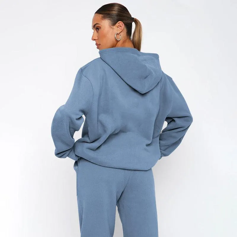 Ladies Solid Color Hoodie and Pants Sets 211337