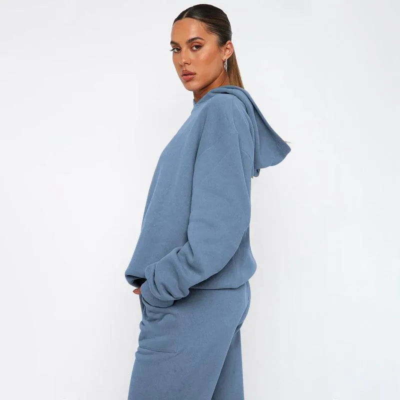 Ladies Solid Color Hoodie and Pants Sets 211337