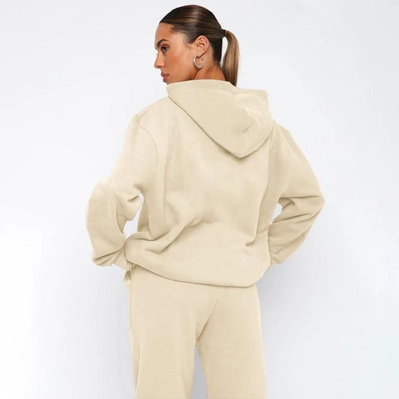 Ladies Solid Color Hoodie and Pants Sets 211337