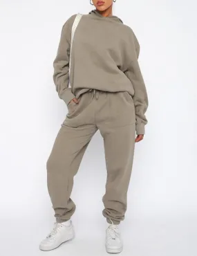 Ladies Solid Color Hoodie and Pants Sets 211337