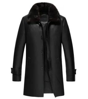 Lambskin Mens Leather Sherpa Coat Faux Shearling Collar