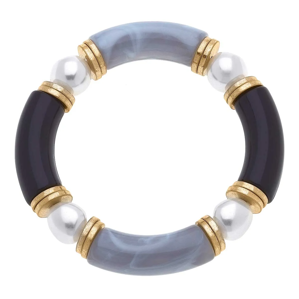 Lelani Resin Color-Block & Pearl Bracelet in Grey Black