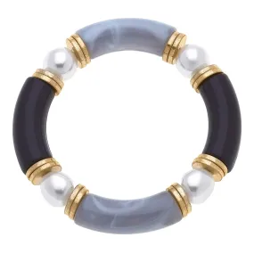 Lelani Resin Color-Block & Pearl Bracelet in Grey Black